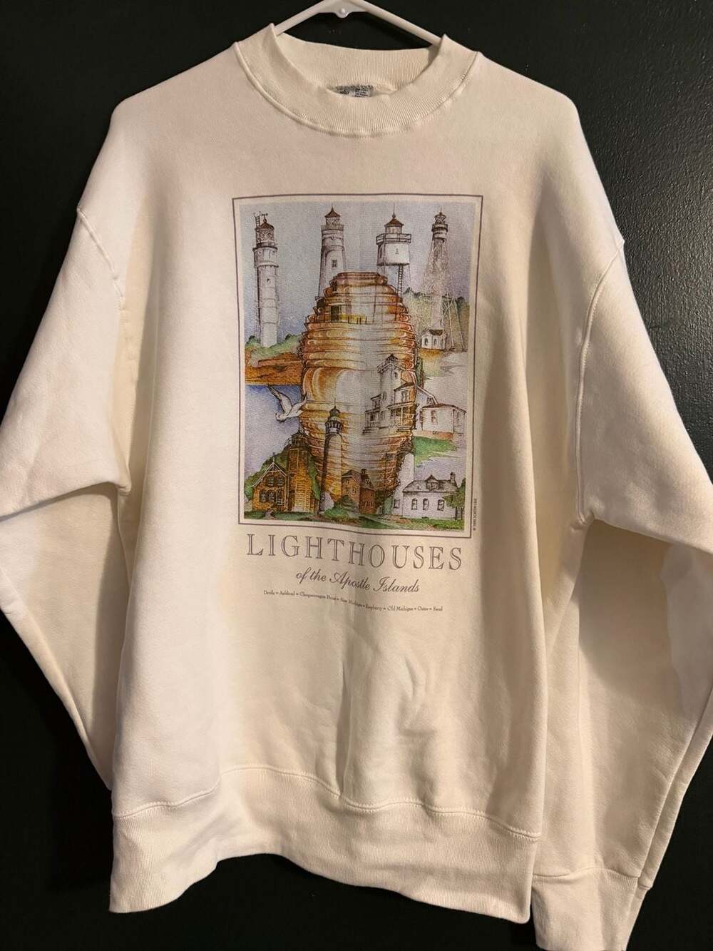 Vintage 90s Lighthouses of the Apostle Islands Crewneck Sweatshirt Large